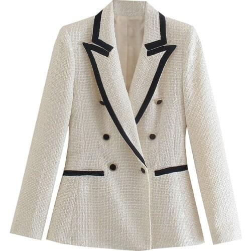 Pink Blazer Office Lady 2021 Plaid Fashion Double-breasted Oversized Long Jacket Womens Long Sleeve Pocket Top