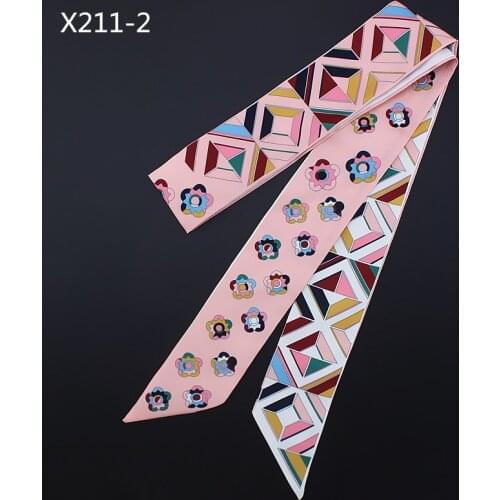 POBING Fashion Floral Print Scarf Small Silk Scarf Handle Bag Ribbons For Women Headwear Geometric Long Scarves Wholesale120*5CM