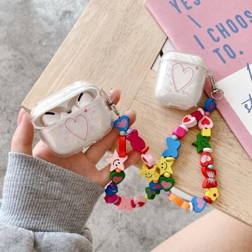 Girly style pink For Airpods 1 2 case Earphone protective sleeve For Airpods 3 pro Soft silicone transparent with love Chain