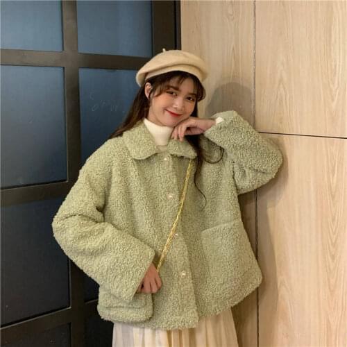 Ladies Autumn and winter lamb wool Coat Retro Lapel Single-Breasted Lamb Wool Coat Women Autumn and Winter New Loose Jacket