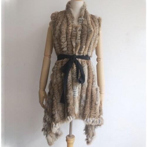 Women Real Fur Vest For 2019 Spring Genuine Rabbit Fur Vests Knitted Ladies Autumn Fur Gilet Natural Rabbit Gilets Female