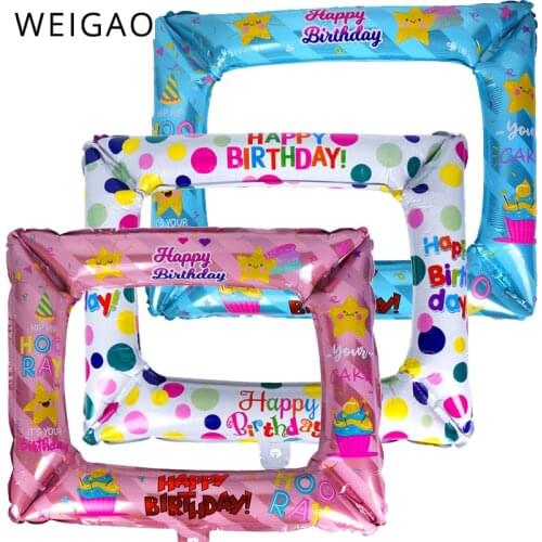 1Pc kids Birthday Photo Booth Foil Balloons Happy Birthday Balloon Photo Frame Globos Photo props Birthday Party Decorations