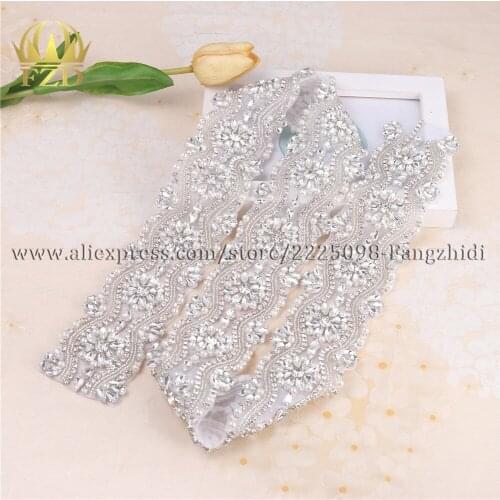 1 Yard Sewing On Hot Fix Sliver Beaded Crystal Rhinestone Applique and Trimming Bridal Dresses or Sash For Wedding Dress