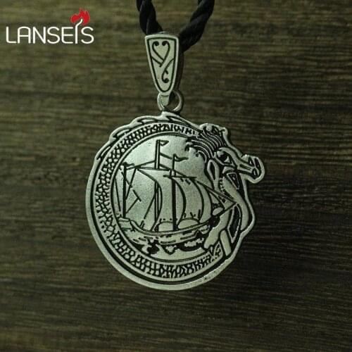 Lanseis 10pcs Viking Ship necklace Norse pendant - Long boat - Danish jewelry -Scandinavian -Danes - Viking pendant -Asgard