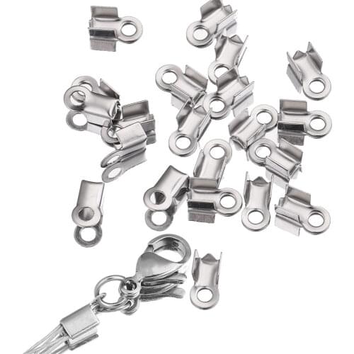 100pcs/lot Stainless Steel Cords Crimp End Caps End Clasps Beads for DIY Bracelet Necklace Jewelry Findings Connectors Wholesale