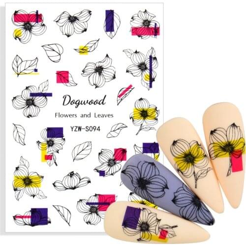 2021 New Designs 3D Adhesive Nail Sticker Black Flower Patterns Nail Sticker Summer Transfer Decal DIY Nail Art Decorations