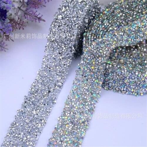 3cm width x 2yards length, Hot melt glue hot-fix Rhinestones sticker Trimming hot-fix rhinestones paster HH141