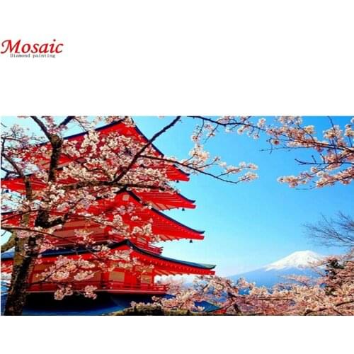 Diamond Painting 5D DIY Plum Blossom House Landscape Cross Embroidery Home Decoration