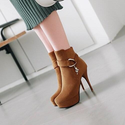 Big Size 9 10 11-17 boots women shoes ankle boots for women ladies boots shoes woman winter Round head side zipper heel
