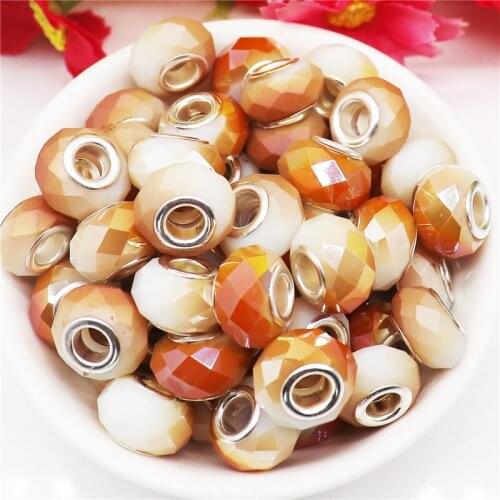 20Pcs 14x8mm Big Hole European Spacer Charms Murano Glass Crystal Beads For Jewelry Making Women Fit DIY Pandora Bracelet Bangle