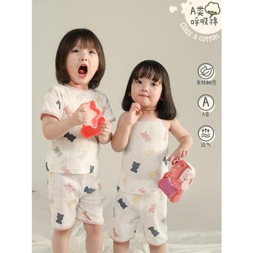 Childrens Home Clothing Set Cub Print Girl Breathable Short Sleeved Pajamas Two-piece Sets Fashion