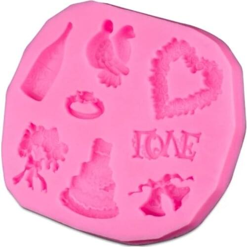 DIY Pink Wedding Theme Silicone Cake Fondant Mold Chocolate Ice Cube Tray Mould Clay Maker Baking Tool D142