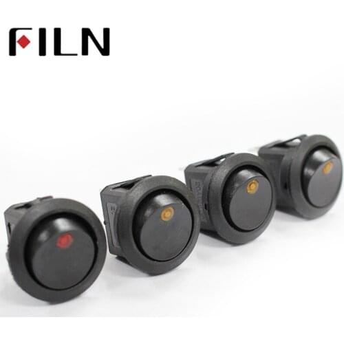 FILN KCD1 220V 10A blue red gerrn mini round illuminated toggle switch latching 3pins on off boat rocker switch