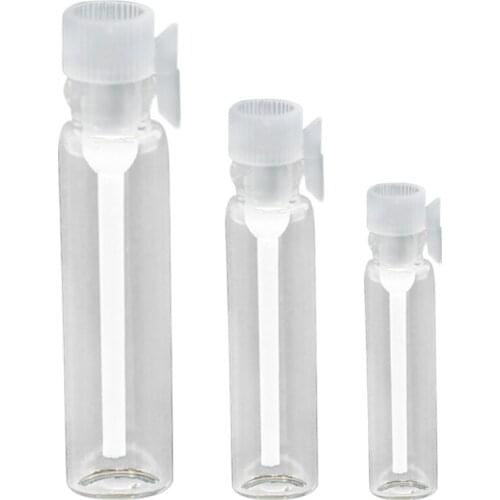 100Pcs 1/2/3ml Mini Clear Empty Glass Bottle Perfume Sample Vials with Plastic Rod Cap for Essential Oil Aromatherapy