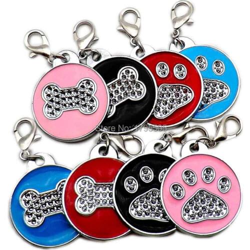 Wholesale 100Pcs bone paw Personalized Alloy Dog Tag Pet ID Tag for Dog Puppies Colorful Name Tags for Cats Kitten Pendent tell