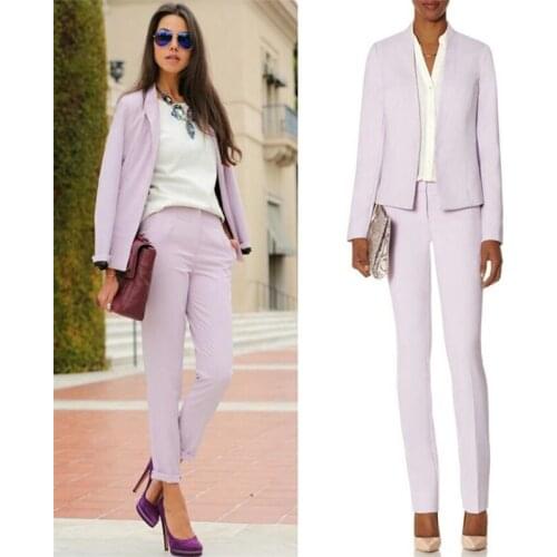 Custom Made Lavender 2 Piece Set Women Business Pantsuits Office Formal Uniform Ladies Work Wear Blazer Outfit Pantsuit