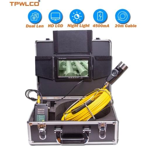 IP68 Waterproof 42mm Endoscope Camera 7inch HD Dual Lens Pipe Inspection Camera System With 12Pcs LED Lights 20m Cable