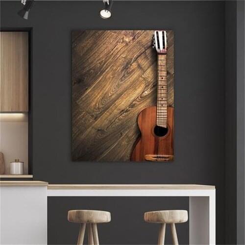 Classic Modern Home Decor Posters Painting Wall Brown Wooden Guitar Canvas Paintings Art Prints High Quality Modular Picture