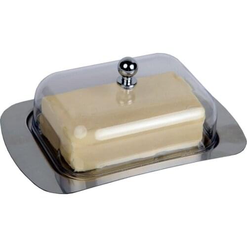 Butter Box Breadbox Stainless Steel Butter Container Cheese Server Storage Keeper Tray with See-through Butterdish for Butter