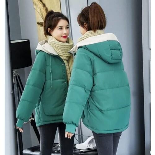 New2021 Winter Clothes Womens Cotton Coat Short Hooded Zipper Loose Student Cotton Clothes Ladies Outerwear Small Padded Jacket
