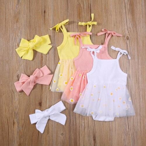 Fashion Newborn Baby Girls Ruffle Lace Floral Romper Jumpsuits Headband 2pcs Outfits Summer Set Baby Infant Clothes