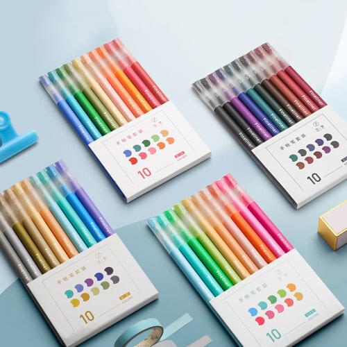 10pcs Multi Color Gel Pens Set Tip Micron Salt Candy Morandi Colors Retro Fast Dry Ink Marker Liner Highlighter Design