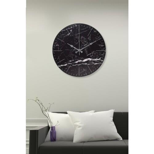 SERESSTORE Muyika Nero Marmo Oval Glass Marble Pattern Wall Clock 36 cm