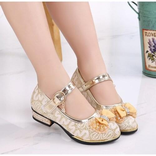 NOQILND Girls Leather Wedding Shoes Baby Childrens Sequins Princess Enfants Kids High Heels Dress Party Shoes for Girls 26-37