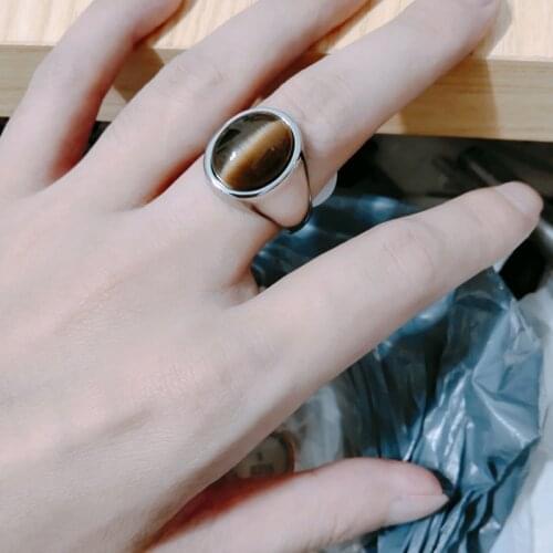 New Hot Fashion 2020 Vintage Men and Women Oval Tiger Eye Brown Stones Ring in Stainless Steel Jewelry Accessories Anel Aneis