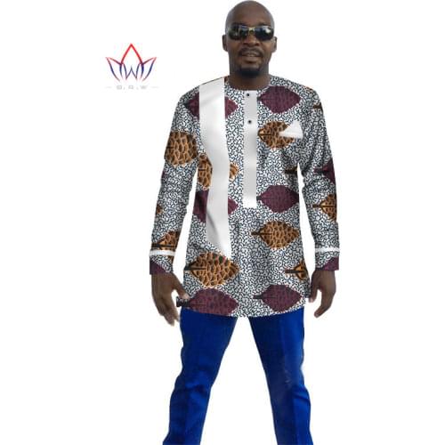 New Dashiki Men Shirt Long Sleeve Mens African Clothing Plus Size 6XL Africa Style Mens Print Cotton Wax Tops BRW WYN110