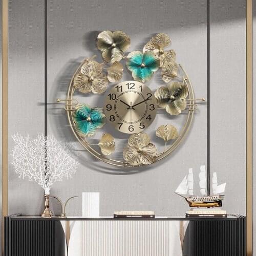 New Chinese Wrought Iron 3D Ginkgo Home Livingroom Wall Clocks Wall Sticker Background Wall Mural Crafts Wall Hanging Decoration
