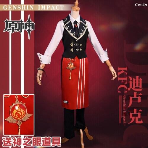New Product Hot Game Genshin Impact Diluc Cosplay Costume Linkage Clerk Employee Uniforms Male Activity Party Role Play Clothing