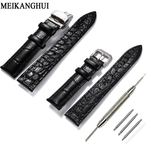 12 14 16 18 20 22 24 mm Leather Black Dark Brown Pink White Classic Alligator Grain Watch Band Strap Belt For Rolex Omega IWC