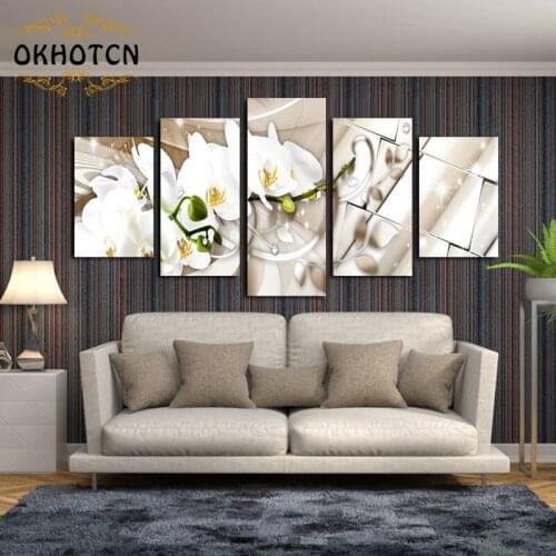 Luxury Flower European Bedside Decoration HD Print Canvas Painting 5 Parts Modular Painting Wall Art Canvas Painting Living Room