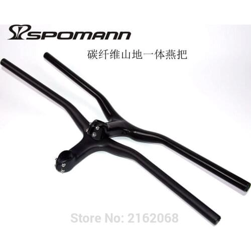 Newest rise 28 degrees Mountain bike glossy matt 3K full carbon fibre bicycle handlebar and stem integrated MTB parts Free ship