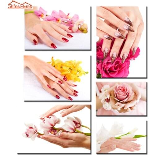 ShineHome-6pcs Canvas Prints Artwork Spa Treatment Nail Body Salon Wall Painting Modular Flowers Picture for Kitchen Art Deco