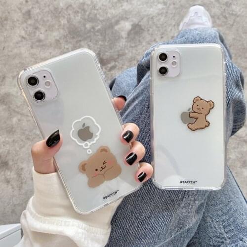 Cartoon bear Pattern Clear couples cute Phone case for iPhone 12 11 Pro MAX X XS XR case silicone cover For iPhone 7 8 Plus Case
