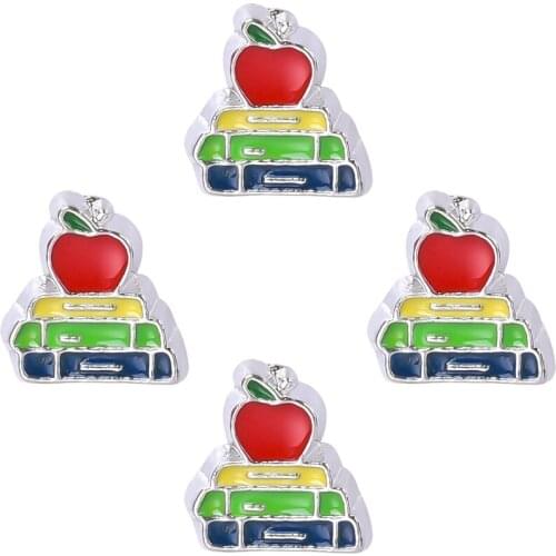 20Pcs/Lot Cute BooK And Apple Floating Charms Making Memory Glass Locket Teachers' Day Gift Jewelry Wholesale