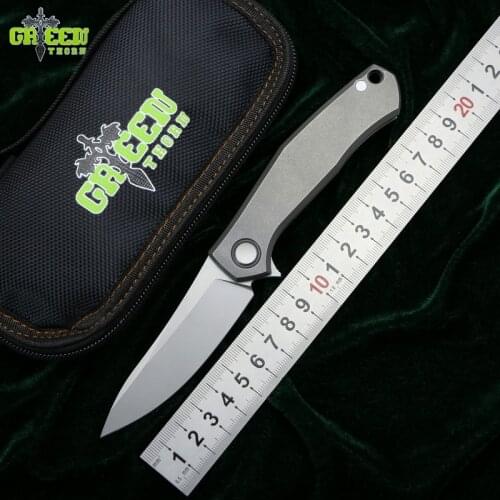 Green thorn cards V folding knife D2 blade titanium copper handle outdoor camping hunting pocket fruit kitchen Knives EDC tools