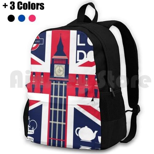 Vintage Union Jack Uk Flag With London Decoration Outdoor Hiking Backpack Waterproof Camping Travel Classic Vintage Union Jack