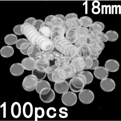 100pcs Coin Protector Case Capsules Holder Applied Clear Plastic Storage Box 18mm Round Coin Capsules Containers Porta Monete
