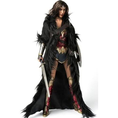 VSTOYS 1/6 Female Plush Black Cloak Long Coat Fit 12" Action Figure Body