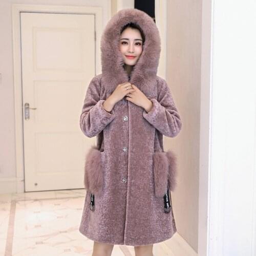 Faux Womens 2020 Fox Fur Collar Jackets Warm Thick Fur Coat Female Hooded Winter Jacket Women Solid Jacket Abrigo WXF433