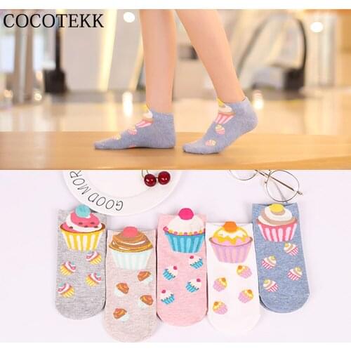 Women Socks Cotton invisible Cute Animal Cake Ankle Socks Harajuku Breathable Socks Ladies Streetwear Cute Campus Princess Style
