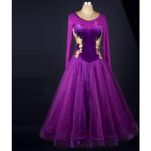 Lady Ballroom Dancing Dress Long Sleeve Diamond Design Modern Dancing Dress Female Waltz Tango Dance Competition Costume D-0149
