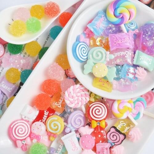 10pcs Slime Charms With Sweets Candy Sugar Resin Flatback Of Slime Beads For Ornament Scrapbook DIY Crafts