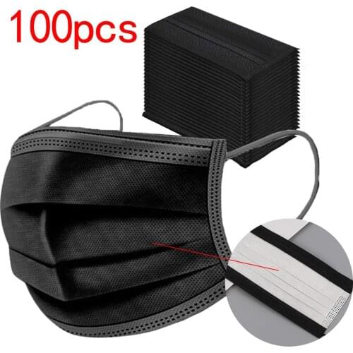 100pcs Black Disposable Masks Earloop Masks Adult Headband Mascarillas Breathable Dustproof Masker 3 Ply Filter Masque Adulte