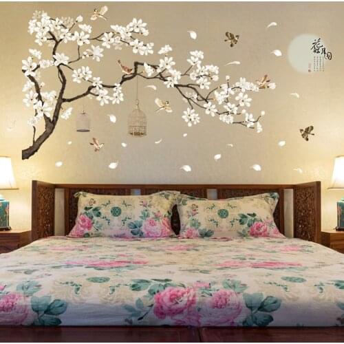 187*128cm Big Size Tree Wall Stickers Birds Flower Home Decor Wallpapers for Living Room Bedroom DIY Vinyl Rooms Decoration