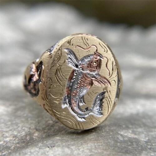 2021 Vintage Three-dimensional Relief Goldfish Ripple Ring for Women Engagement Party Rings Hand Jewelry Accessories Size 6-10