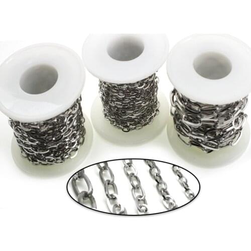 3 Meter Flat Oval Stainless Steel Silver Tone Circle Rolo Link Chain Bulk for DIY Fashion Women Necklace Jewelry Making